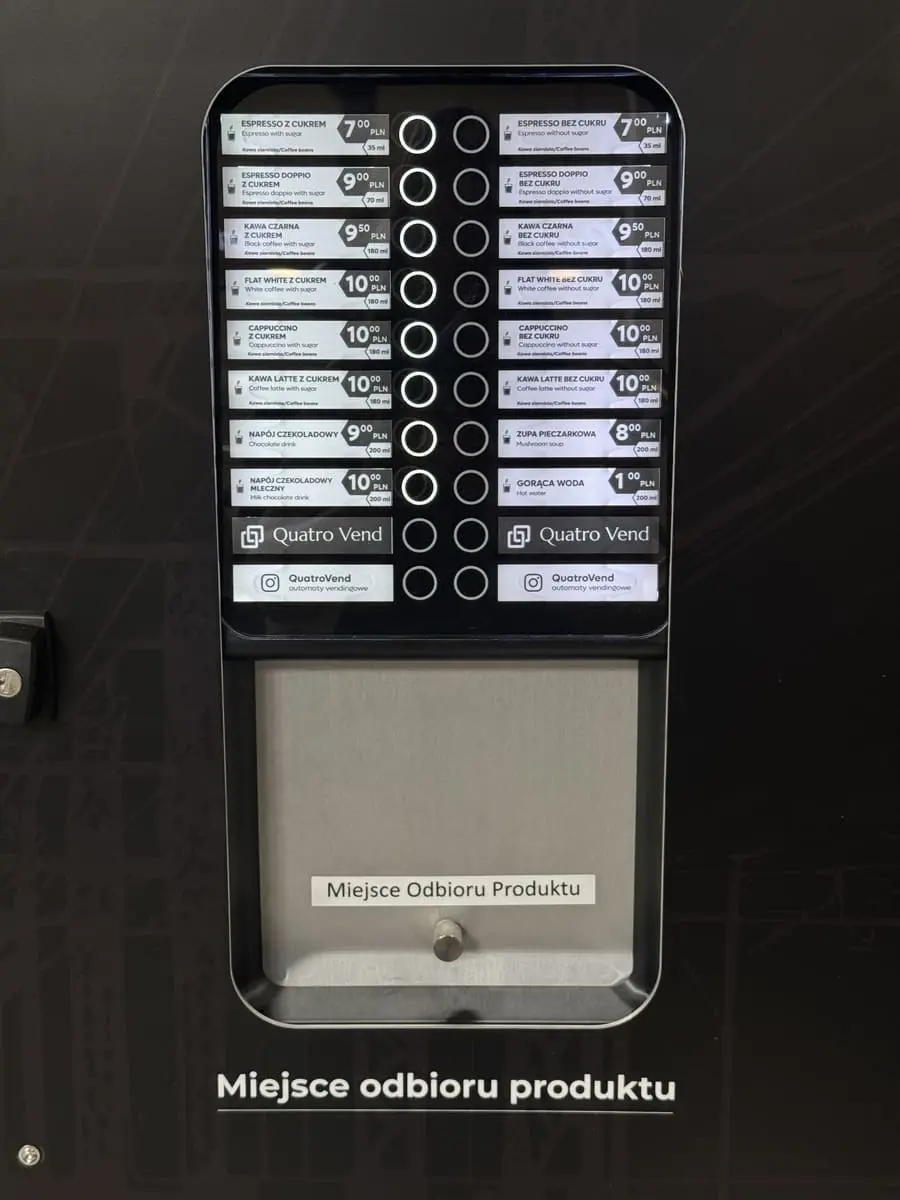 panel wyboru kawy i odbioru napoju